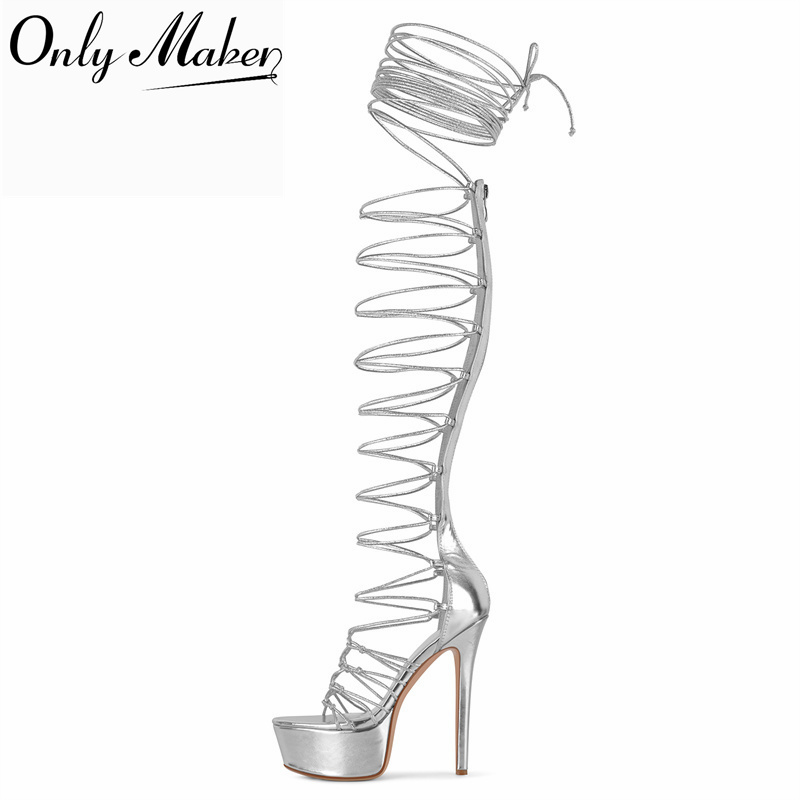 Sandal Strappy Heeled - Sandały gladiatorki na platformie, sznurowane, z