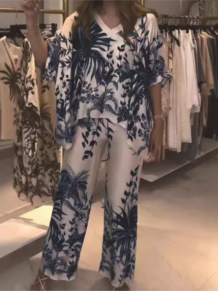 Romper Floral Print - Elegancki dwuczęściowy garnitur biurowy 2024 Kobiety