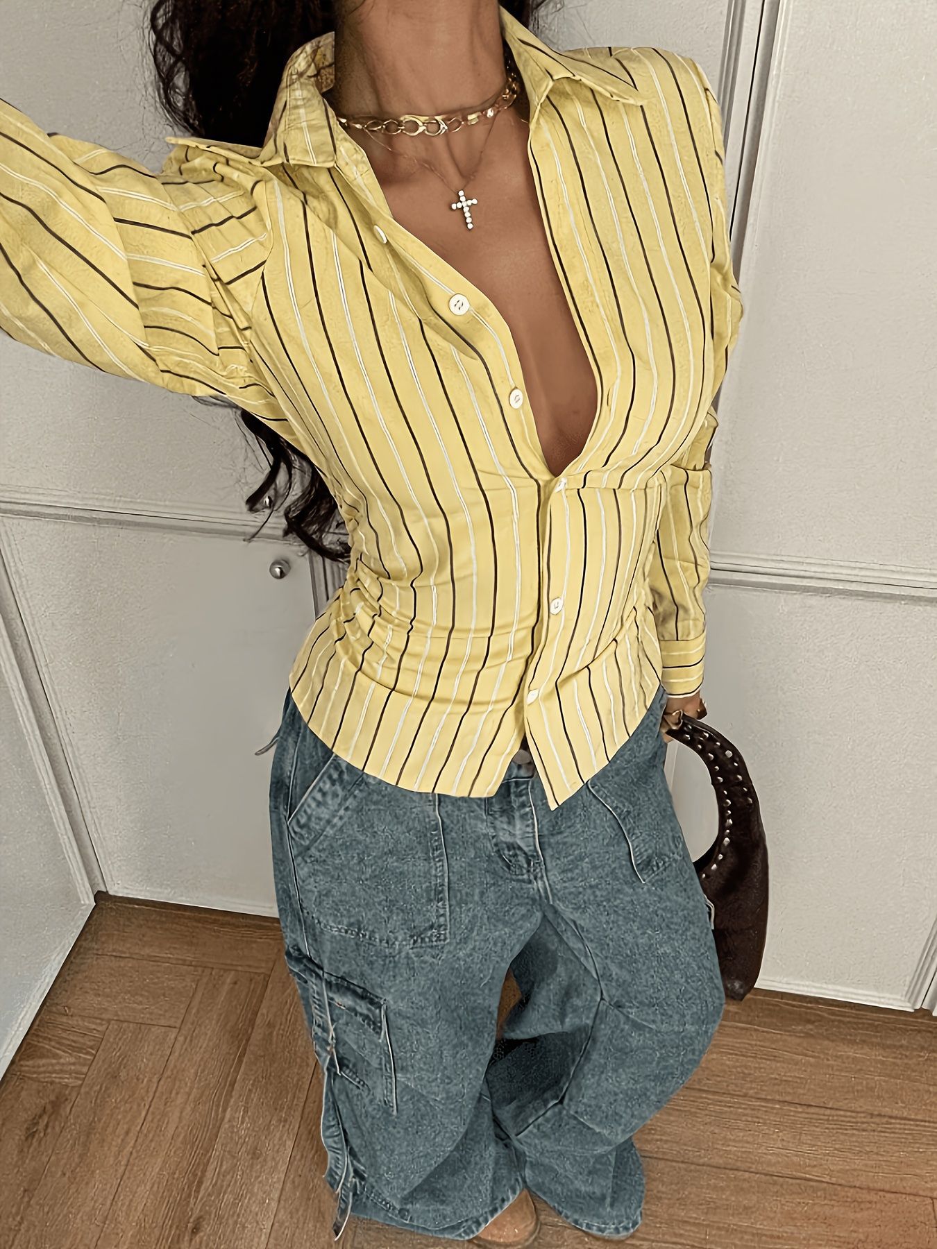 Damska żółto-czarna koszula w  – Crop Top Crochet recenzja i cena